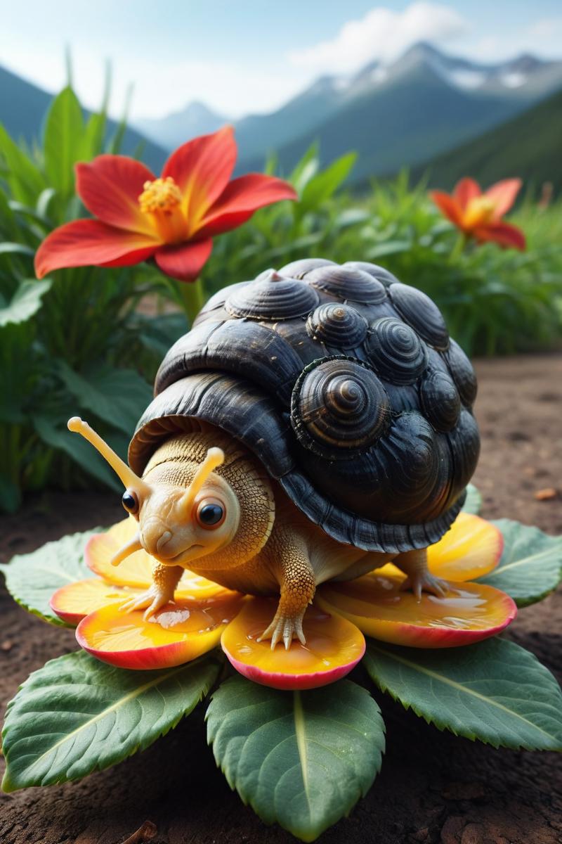 00269-3103106036-illustrious, Darling, snail hatchling, dancing on leaves and flower petals made of brccl, ObsidianFireRed and dvr-honey, intrica.png